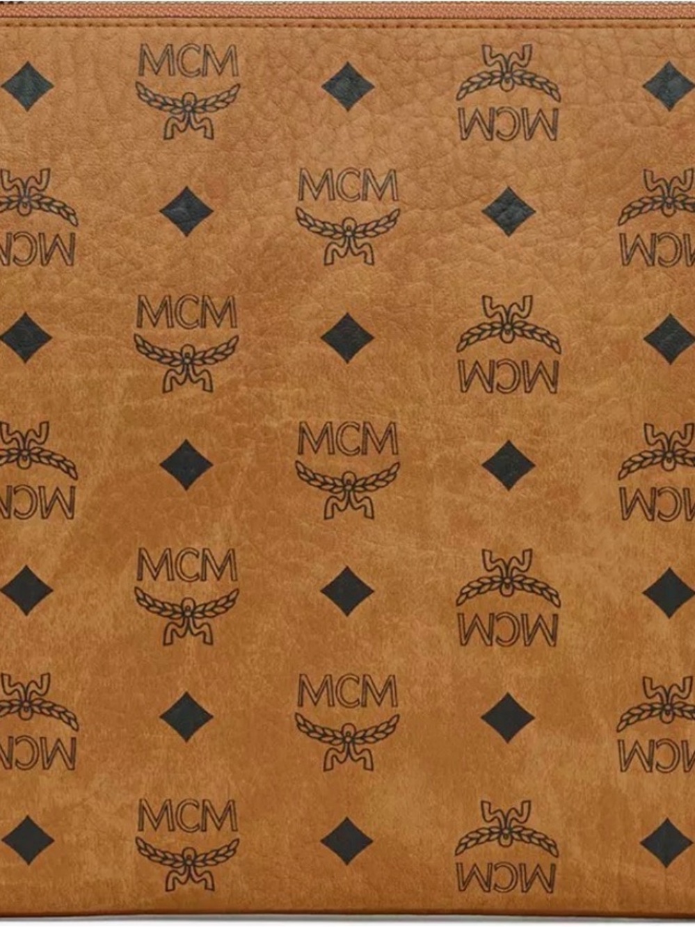MCM Cognac Logo Zip Pouch in Brown and Black - Picture 2 of 10